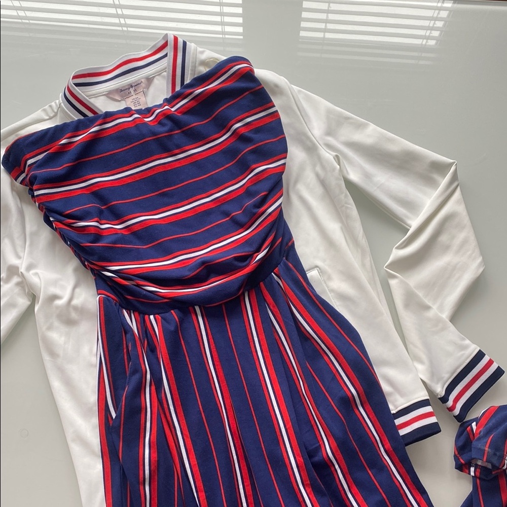 Striped Navy and Red one piece tube pantsuit